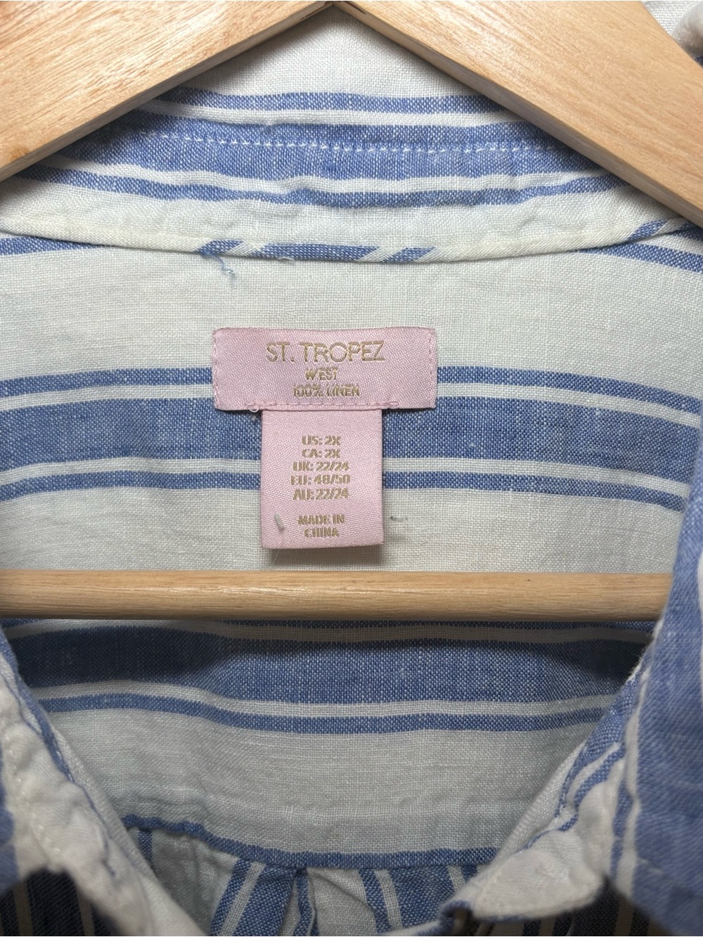 St. Tropez Blue & White Striped Linen Button Down Shirt Coastal Beachy Relaxed - Picture 3 of 8
